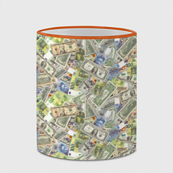 Кружка 3D Разная Денежная Валюта Доллары, Евро, Франки, цвет: 3D-оранжевый кант — фото 2