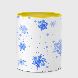 Кружка 3D Голубые снежинки падают, цвет: 3D-белый + желтый — фото 2