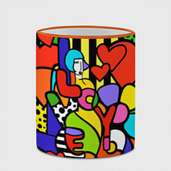 Кружка 3D Romero Britto - love you, цвет: 3D-оранжевый кант — фото 2