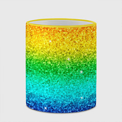 Кружка 3D Блестки радуга, цвет: 3D-желтый кант — фото 2
