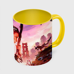 Кружка 3D Horizon Forbidden West game poster, цвет: 3D-белый + желтый