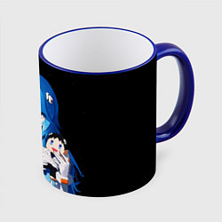 Кружка 3D Рей Аянами с игрушкой Синдзи Евангелион, цвет: 3D-синий кант