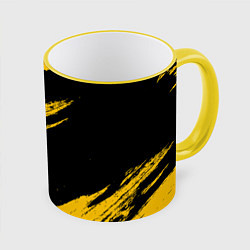 Кружка 3D BLACK AND YELLOW GRUNGE ГРАНЖ, цвет: 3D-желтый кант