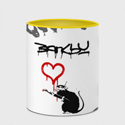 Кружка 3D БЭНКСИ - КРЫСА И СЕРДЕЧКО Брызги, цвет: 3D-белый + желтый — фото 2