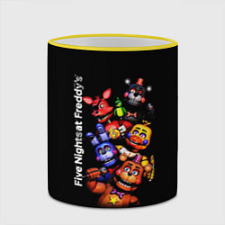 Кружка 3D Five Nights at Freddys - FNAF - персонажи игры, цвет: 3D-желтый кант — фото 2