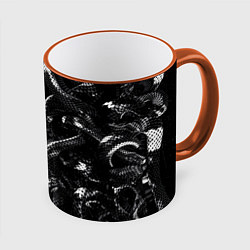 Кружка 3D Змеиный Паттерн Snake Black, цвет: 3D-оранжевый кант