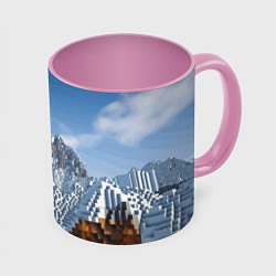 Кружка 3D Minecraft Mountains Video game, цвет: 3D-белый + розовый