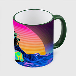 Кружка 3D Gorgon Medusa Vaporwave Neon Mountains, цвет: 3D-зеленый кант