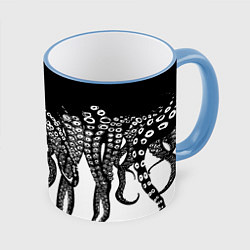 Кружка 3D В щупальцах осьминога, цвет: 3D-небесно-голубой кант