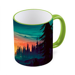 Кружка 3D Лес на закате природа, цвет: 3D-светло-зеленый кант