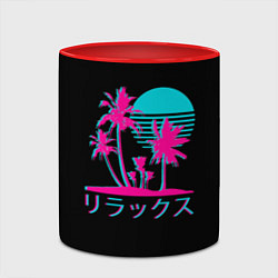 Кружка 3D Неоновые пальмы Иероглифы Neon Palm Tree, цвет: 3D-белый + красный — фото 2