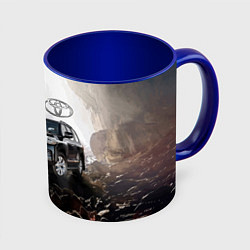 Кружка 3D Toyota Land Cruiser 200 в пещере со скальными рису, цвет: 3D-белый + синий