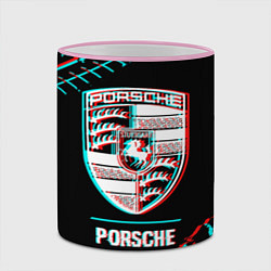 Кружка 3D Значок Porsche в стиле Glitch на темном фоне, цвет: 3D-розовый кант — фото 2