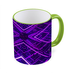Кружка 3D Неоновые ромбы в абстракции - Фиолетовый, цвет: 3D-светло-зеленый кант