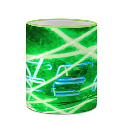 Кружка 3D Неоновые лучи и буквы - Зелёный, цвет: 3D-светло-зеленый кант — фото 2