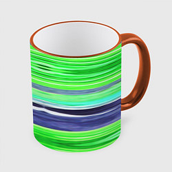 Кружка 3D Сине-зеленые абстрактные полосы, цвет: 3D-оранжевый кант
