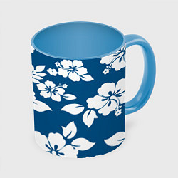Кружка 3D Цветочный паттерн Минимализм, цвет: 3D-белый + небесно-голубой
