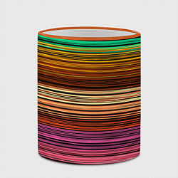 Кружка 3D Multicolored thin stripes Разноцветные полосы, цвет: 3D-оранжевый кант — фото 2