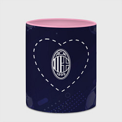Кружка 3D Лого AC Milan в сердечке на фоне мячей, цвет: 3D-белый + розовый — фото 2