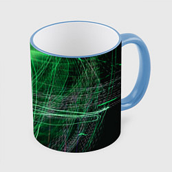 Кружка 3D Неоновые волны и линии - Зелёный, цвет: 3D-небесно-голубой кант
