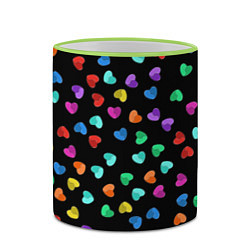 Кружка 3D Сердечки разноцветные на черном, цвет: 3D-светло-зеленый кант — фото 2
