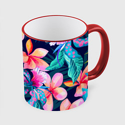 Кружка 3D Яркие тропические цветы Лето, цвет: 3D-красный кант