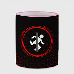 Кружка 3D Символ Portal и краска вокруг на темном фоне, цвет: 3D-розовый кант — фото 2