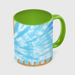 Кружка 3D Славянская тай-дай рубаха, цвет: 3D-белый + светло-зеленый