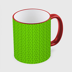 Кружка 3D Зеленые волнистые узоры, цвет: 3D-красный кант