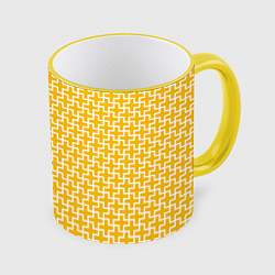 Кружка 3D Белые крестики на желтом фоне, цвет: 3D-желтый кант