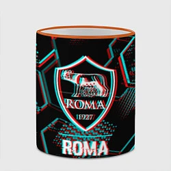 Кружка 3D Roma FC в стиле Glitch на темном фоне, цвет: 3D-оранжевый кант — фото 2