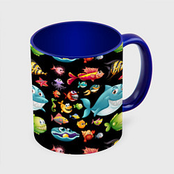 Кружка 3D Прикольная акула и другие жители океана, цвет: 3D-белый + синий