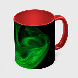 Кружка 3D Зелёный абстрактный дым, цвет: 3D-белый + красный