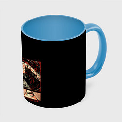 Кружка 3D Взгляды Макимы и Пауэр - Человек бензопила, цвет: 3D-белый + небесно-голубой