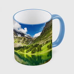Кружка 3D Живописное горное озеро, цвет: 3D-небесно-голубой кант