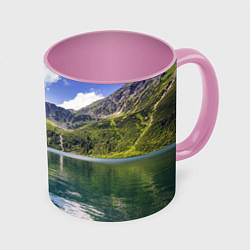 Кружка 3D Прозрачное горное озеро, цвет: 3D-белый + розовый