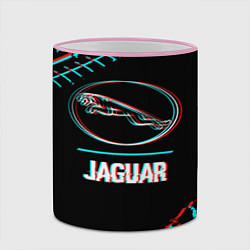 Кружка 3D Значок Jaguar в стиле glitch на темном фоне, цвет: 3D-розовый кант — фото 2