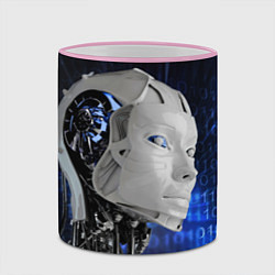 Кружка 3D Голова робота - киберпанк, цвет: 3D-розовый кант — фото 2