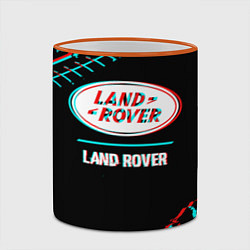 Кружка 3D Значок Land Rover в стиле glitch на темном фоне, цвет: 3D-оранжевый кант — фото 2