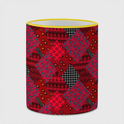Кружка 3D Красный лоскутный узор пэчворк, цвет: 3D-желтый кант — фото 2