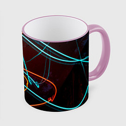 Кружка 3D Неоновые лучи на тёмной поверхности, цвет: 3D-розовый кант
