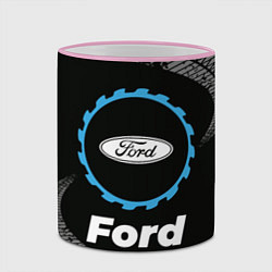 Кружка 3D Ford в стиле Top Gear со следами шин на фоне, цвет: 3D-розовый кант — фото 2