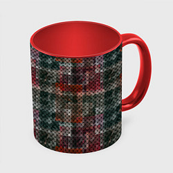 Кружка 3D Черный сетчатый узор на гранжевом фоне, цвет: 3D-белый + красный