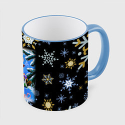 Кружка 3D Новый год белка и пакет с подарками, цвет: 3D-небесно-голубой кант