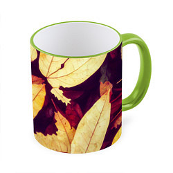 Кружка 3D Осенняя листва узор, цвет: 3D-светло-зеленый кант