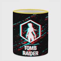 Кружка 3D Tomb Raider в стиле glitch и баги графики на темно, цвет: 3D-желтый кант — фото 2