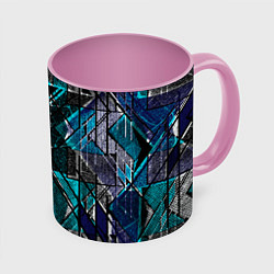 Кружка 3D Сине - черная гранжевая абстракция, цвет: 3D-белый + розовый