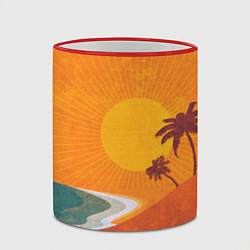 Кружка 3D Закат на побережье минимализм, цвет: 3D-красный кант — фото 2