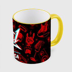 Кружка 3D Metallica rock glitch, цвет: 3D-желтый кант