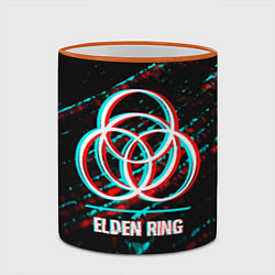 Кружка 3D Elden Ring в стиле glitch и баги графики на темном, цвет: 3D-оранжевый кант — фото 2
